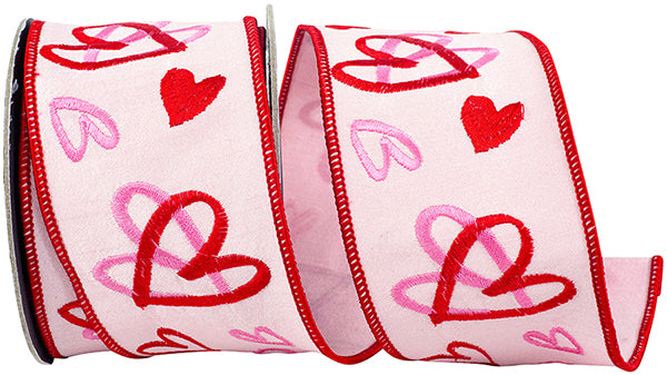 2.5" Hearts Tangle Embroidered Deluxe Wired Edge Ribbon l 5 Yards