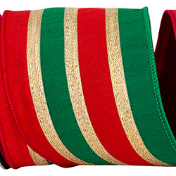 4" Stripe Trimming Overlay Wired Ribbon | Red & Green