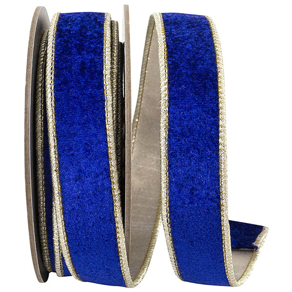 Cobalt Blue & Gold Velvet Deluxe Dupioni Ribbon | Available in 1", 2.5", & 4" widths | 5 Yards
