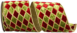 4"x5YDS Diamond Velvet Dupioni Backed Ribbon | Scarlet | Moss