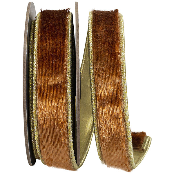 1"x 5 YDS Copper Plush Velvet Wired Edge Ribbon