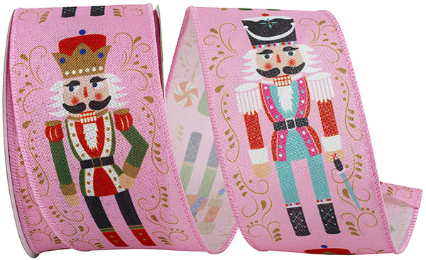 2.5" Pink Nutcracker Scroll Wired Edge Ribbon- 10 Yards