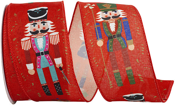 2.5" Red Nutcracker Scroll Wired Edge Ribbon- 10 Yards