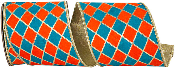 4" Orange | Turquoise | Diamond Elite Metallic | Deluxe Wired Edge Ribbon | 5 Yards