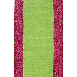4"X5YDS Citrus&Fuchsia Glitter Striped Edging Dupioni Deluxe Wired Edge Ribbon