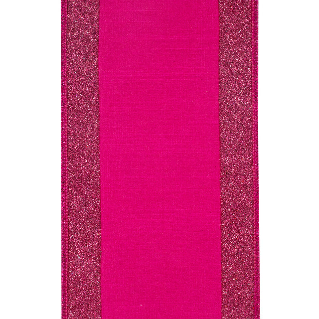 4"X5YDS Fuchsia Glitter Striped Edging Dupioni Deluxe Wired Edge Ribbon