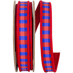 7/8" x 10YDS Red & Blue Check Dupioni Backed Ribbon