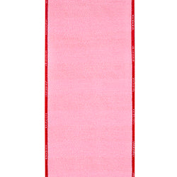 4" x 10YDS Pink & Red Cabana Stripe | Dupioni Deluxe Wired Edge Ribbon