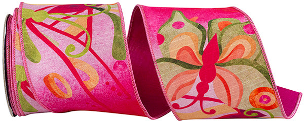 4"X10YDS Fuchsia Butterfly Deluxe Dupioni Backed Wired Edge Ribbon
