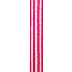 1"X10YDS Fuchsia&White Striped Twill Deluxe Dupioni Backed Wired Ribbon