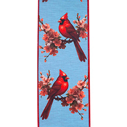 4"X10YDS Blue&Red Cardinal Blossom Deluxe Wired Ribbon
