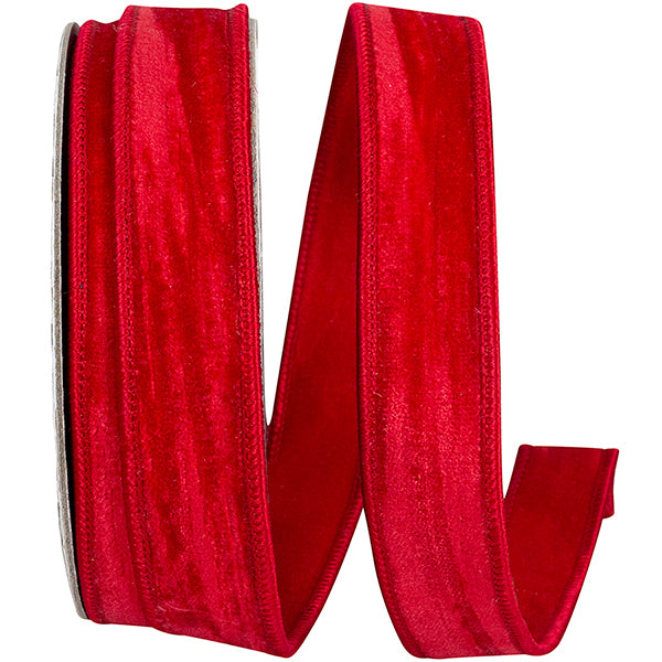 Red Crushed Velvet Wired Ribbon 10YD | Multiple Widths