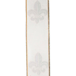 2.5"X10YDS Fleur De Lis Embroidery Dupioni Deluxe Wired Ribbon