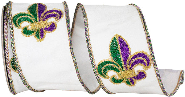 2.5"X10YDS Fleur De Lis Embroidery Dupioni Deluxe Wired Ribbon