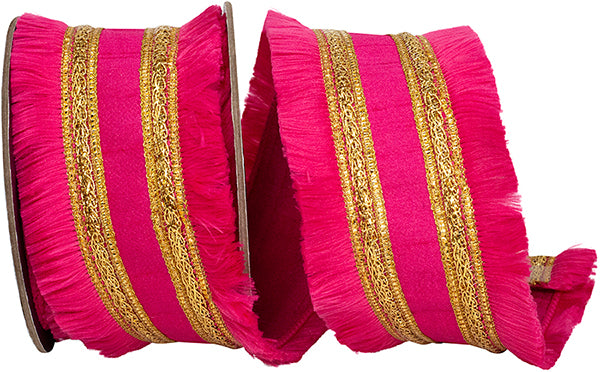 2.5"X5YDS Fringe Gilded Trimming Dupioni Deluxe Fused Backed Wired Edge Ribbon