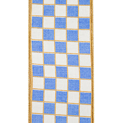 4"X5YDS Gilded Check Outlined Deluxe Metallic Backed Wired Edge Ribbon