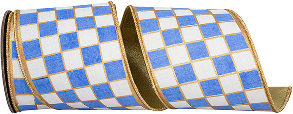 4"X5YDS Gilded Check Outlined Deluxe Metallic Backed Wired Edge Ribbon