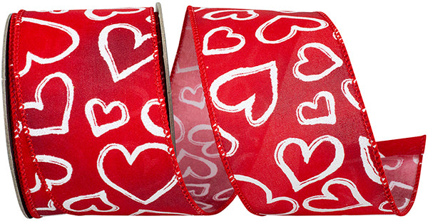 2.5"x10YDS Heart Outlines Iridescent Sparkle Wired Edge Ribbon