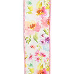 4"X10YDS Watercolor Flowers Deluxe Fused Wired Edge Ribbon