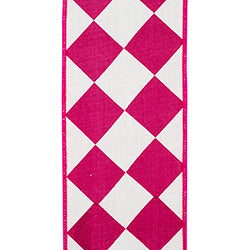 4"X10YDS Fuchsia&White Grand Diamond Dupioni Deluxe Wired Edge Ribbon