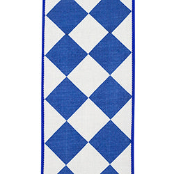 4"X10YDS Blue & White Grand Diamond Dupioni Deluxe Wired Edge Ribbon