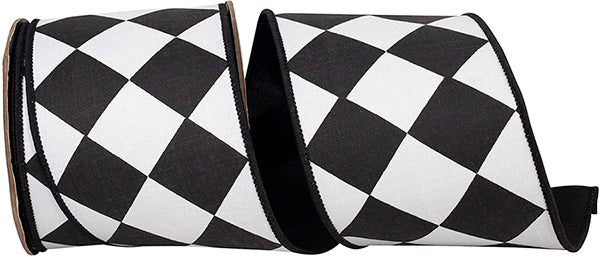 4"X10YDS Black&White Grand Diamond Dupioni Deluxe Wired Edge Ribbon