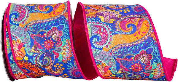 4"X10YDS Paisley Fuchsia Deluxe Wired Edge Ribbon