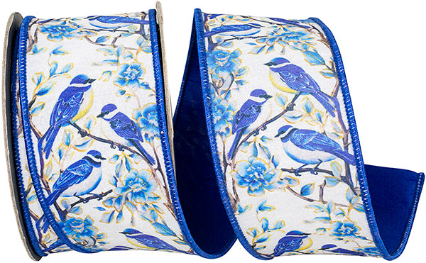 2.5"X10YDS Blue Bird Perched Deluxe Dupioni Backed Wired Edge Ribbon