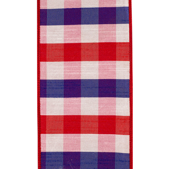 4"x10YDS Red White Blue Gingham Wired Ribbon