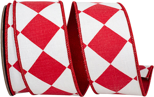 2.5" x 10 Yards Red & White Grand Diamond Metallic Dupioni Ribbon