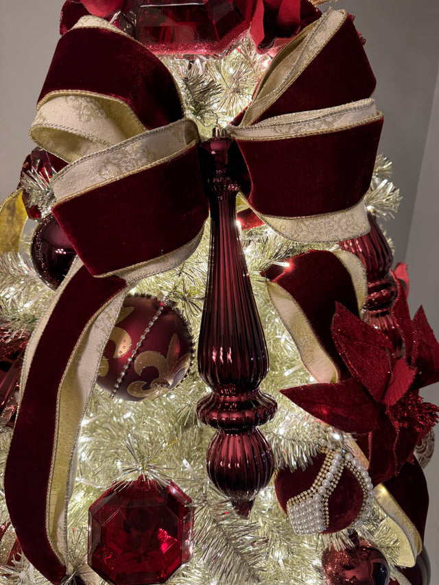 14" Burgundy Shiny Finial Drop Christmas Ornament UV Treated with Wired Cap