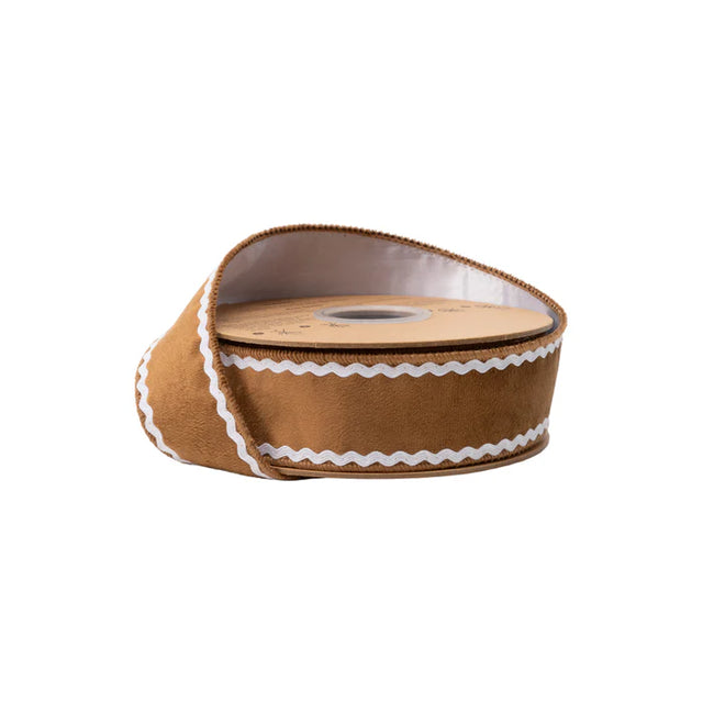 1.5" x 10 Yards Gingerbread Ribbon with White Backing