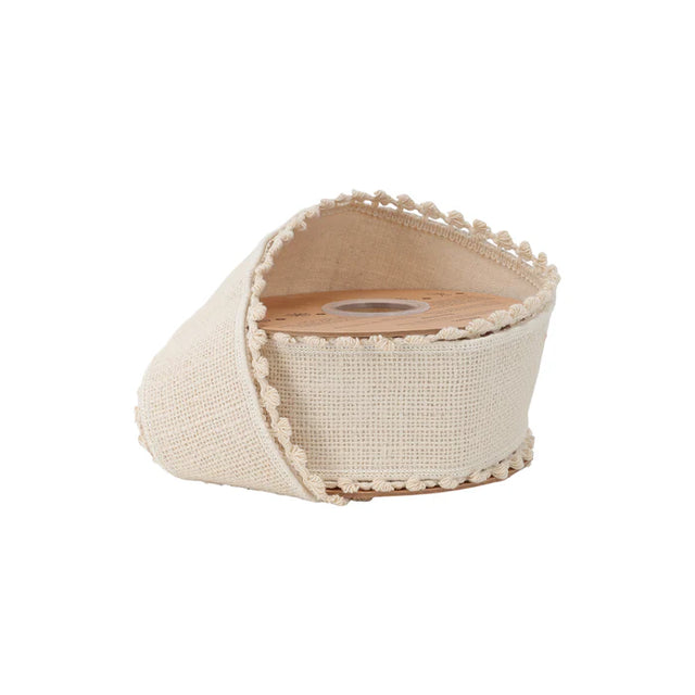 2.5" x 10 Yards Double-Sided Fringe Trim Ivory Canvas Ribbon
