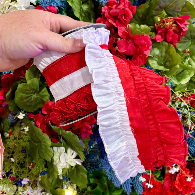 4"X5YDS Ruffle Festivity Deluxe Dupioni Wired Edge Ribbon