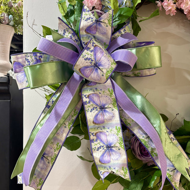 4"x5yd Lavender Double-Sided Summer Butterfly & Gingham Ribbon