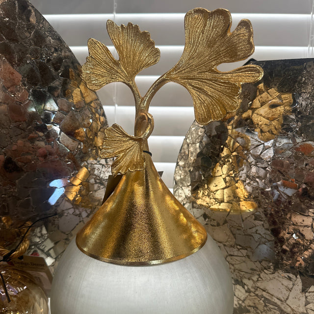 13" Glass Jar with Gold Gingko lid