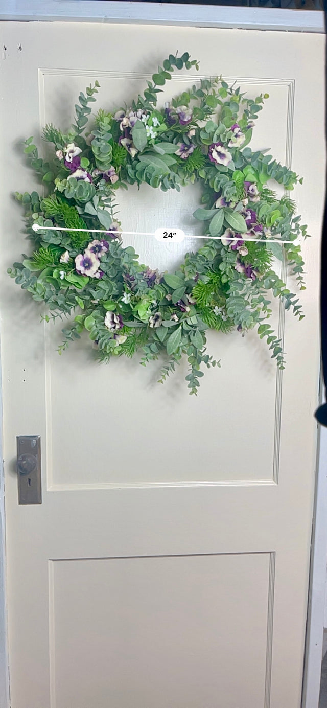 24" Perky Pansies Designer Faux Floral Wreath