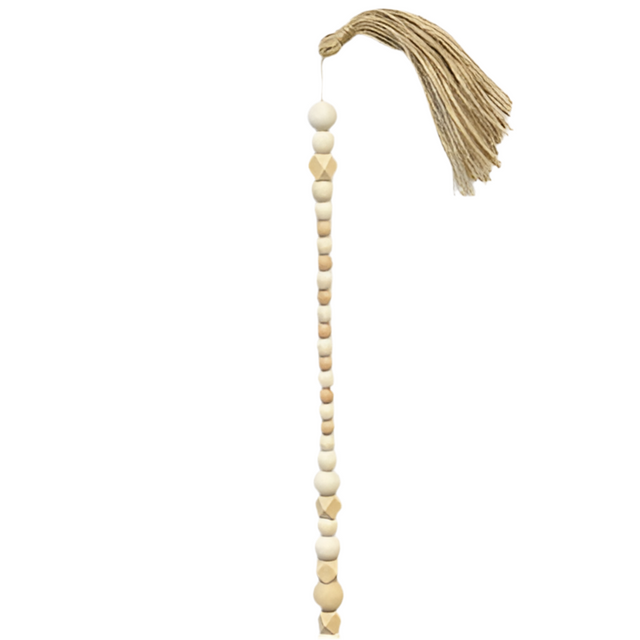 72" Chic Wooden Bead Garland With Jute Tassels - Natural Ivory