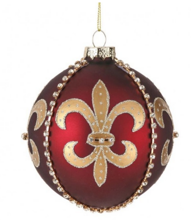 4" Burgundy Glass Fleur De Lis Ball Ornament