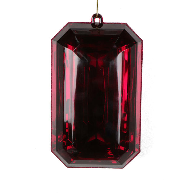 8" Burgundy Rectangle Jewel Glitter Ornament
