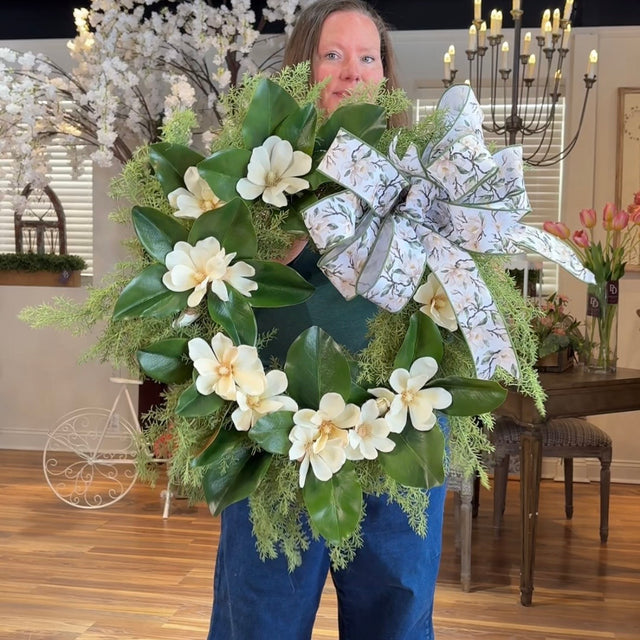 24" Magnolia Manor Wreath with Designer Bow