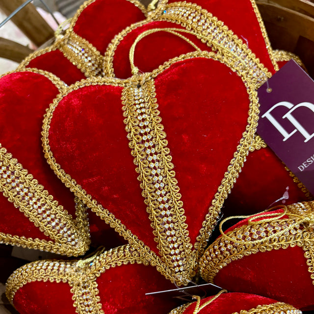 5" Red & Gold Velvet Heart Ornament