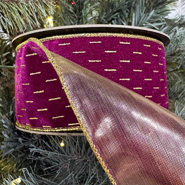 2.5" x 10YDS Fuchsia Modern Lines Velvet Wired Ribbon