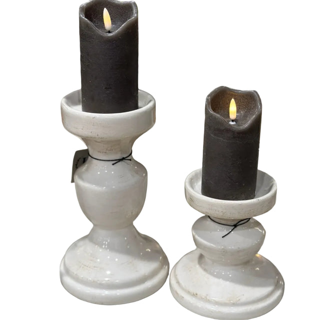 10" & 6.5" Cream Ceramic Candle Holders Set of 2