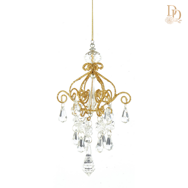 6.5" Gold Glitter Iron Chandelier with Drop and Glitter Ornament