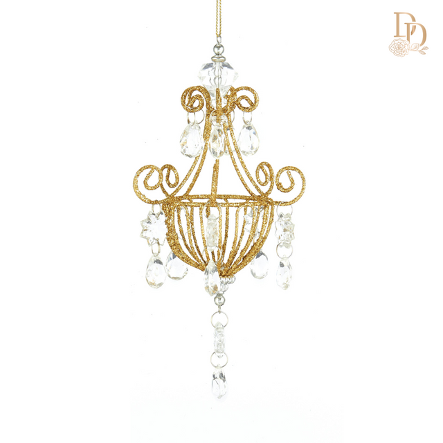 6.5" Gold Glitter Iron Chandelier with Drop and Glitter Ornament
