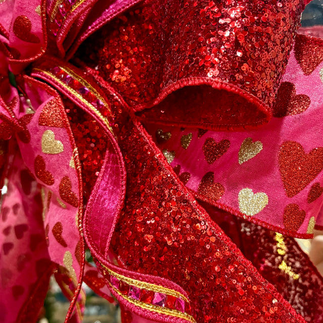 18" Jeweled Magenta Glam Designer Handtied Valentine's Day Bow