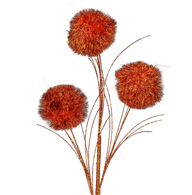 35" Orange Glitter Pom Pom Spray