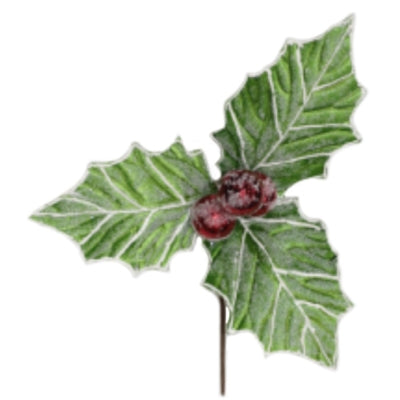 15" Frosted Holly Pick | Green/Red