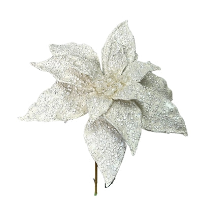 21" Diamond Christmas Poinsettia Stem | White